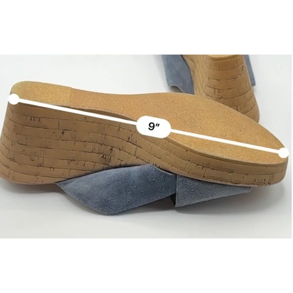 Mila Paoli Women Size 9 Blue Suede‎ Wedge Open Toe Sandals Platform Espadrille